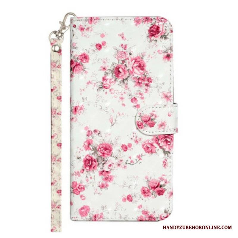 Etui Folio do iPhone 13 Pro Max z Łańcuch Pasek Light Spot Flowers