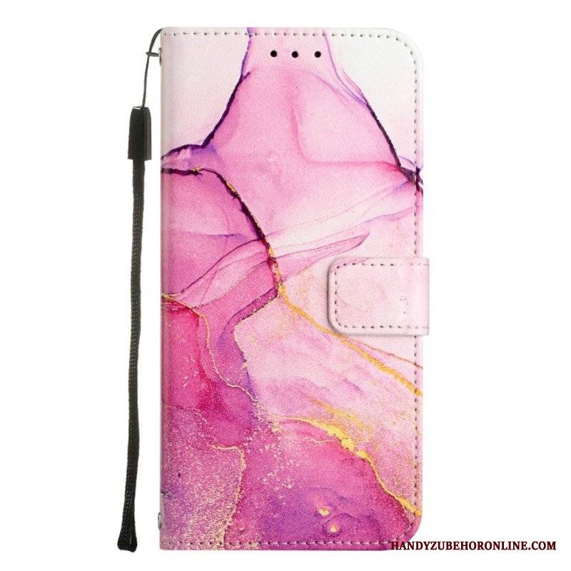 Etui Folio do iPhone 14 Pro Max z Łańcuch Pasek Marmuru