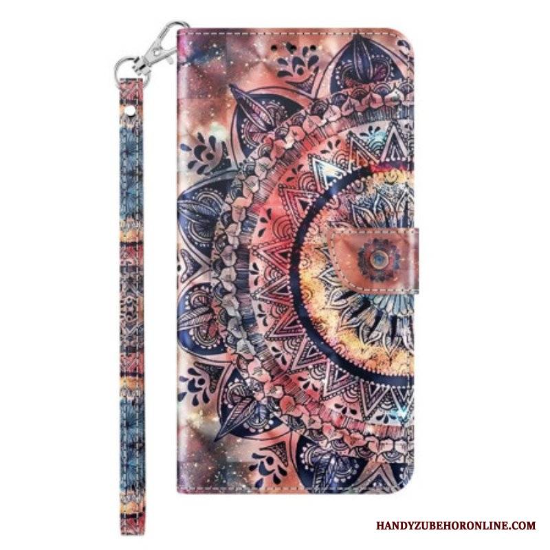 Etui Folio do iPhone 14 Pro z Łańcuch Kolorowa Mandala Z Paskami