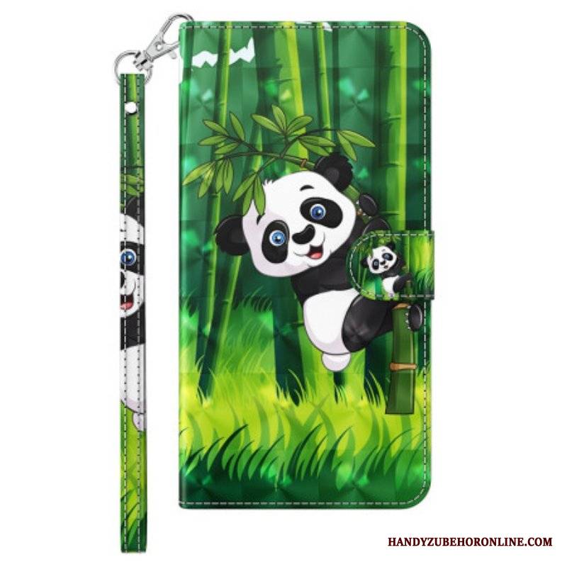 Etui Folio do iPhone 15 Plus z Łańcuch Panda Bambusowa 3d Z Paskiem