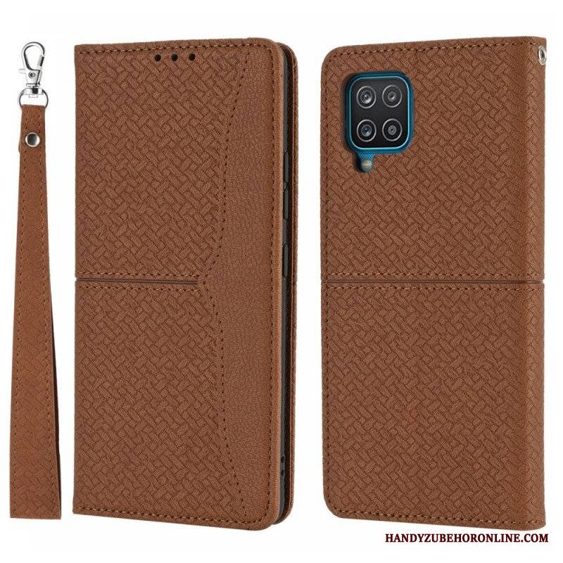 Etui Na Telefon do Samsung Galaxy M12 / A12 z Łańcuch Etui Folio Styl Tkanej Skóry Z Paskami