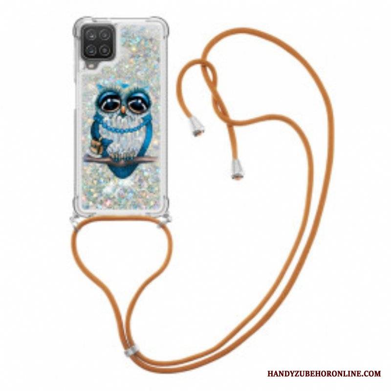 Etui do Samsung Galaxy M12 / A12 ze Sznurkiem Cekinowy Sznurek Miss Owl