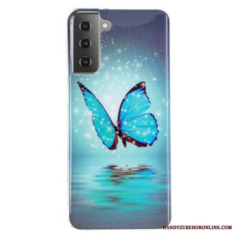 Etui do Samsung Galaxy S21 5G Fluorescencyjny Niebieski Motyl