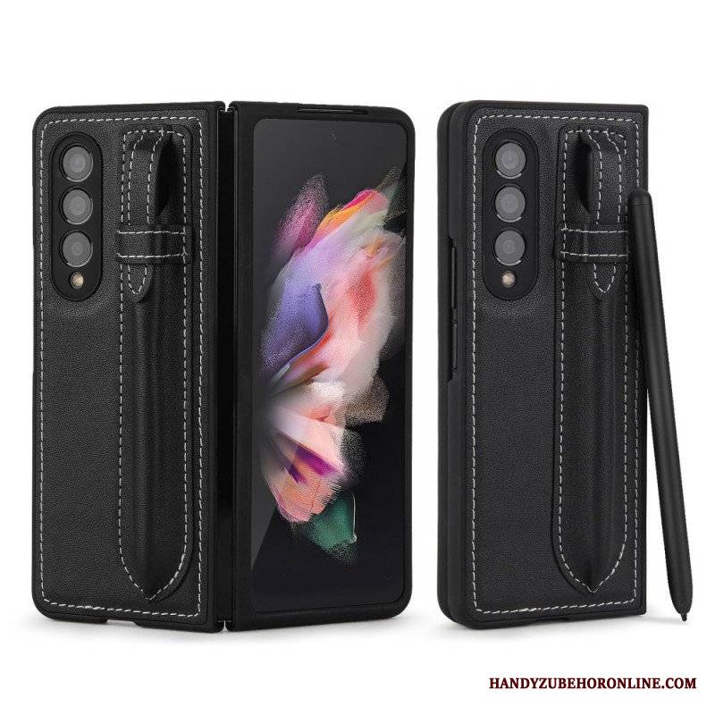 Etui do Samsung Galaxy Z Fold 3 5G Obsadka Do Pióra Z Prawdziwej Skóry