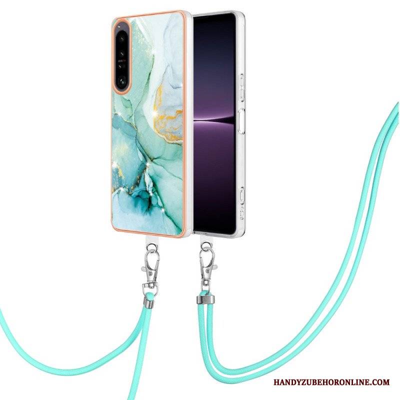 Etui do Sony Xperia 1 IV ze Sznurkiem Z Marmurowym Sznurkiem