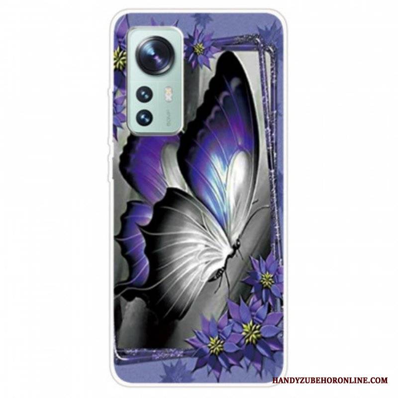 Etui do Xiaomi 12 / 12X Fioletowy Silikonowy Motyl