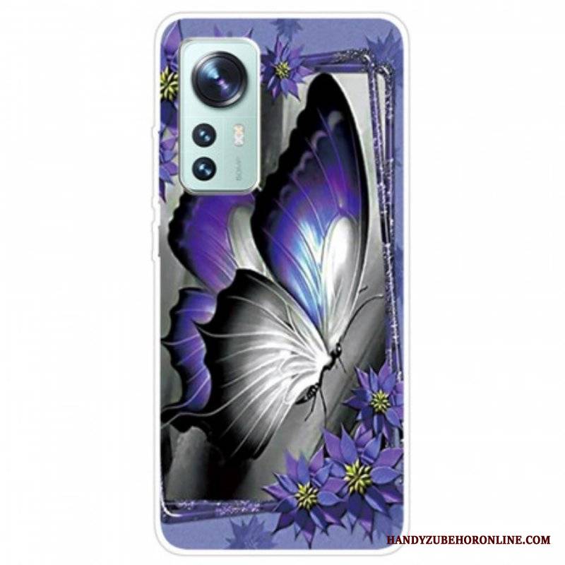 Etui do Xiaomi 12 Pro Fioletowy Silikonowy Motyl