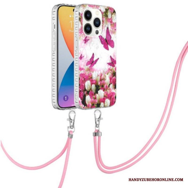 Etui do iPhone 14 Pro ze Sznurkiem Motyle W Stylu Sznurka