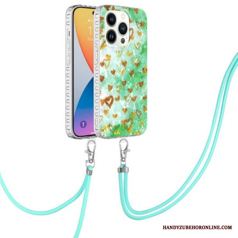 Etui do iPhone 14 Pro ze Sznurkiem Stylowy Sznurek W Serca