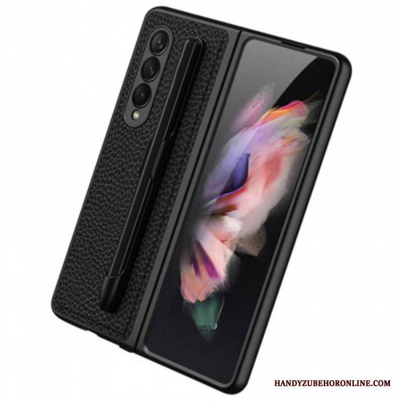 Futerały do Samsung Galaxy Z Fold 3 5G Skórzany Uchwyt Na Rysik Gkk Litchi