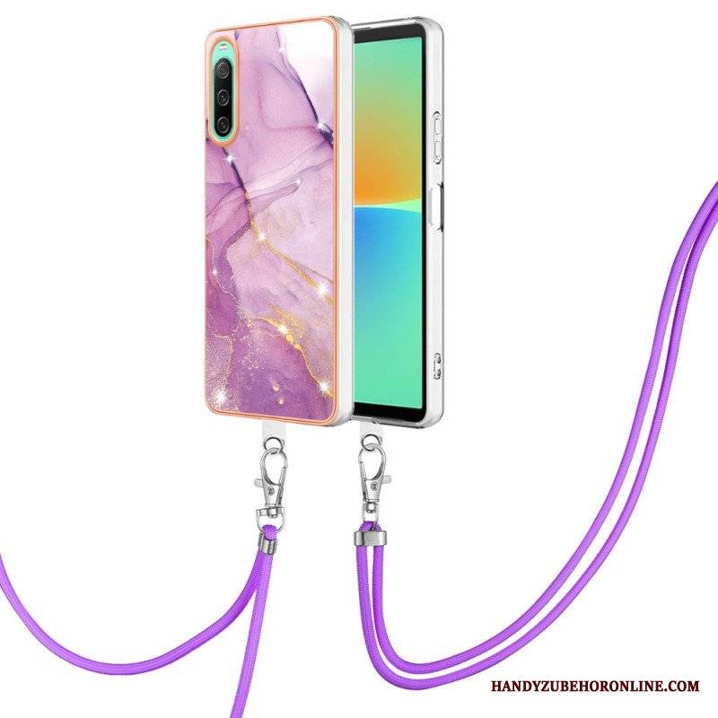 Futerały do Sony Xperia 10 IV ze Sznurkiem Z Marmurowym Sznurkiem