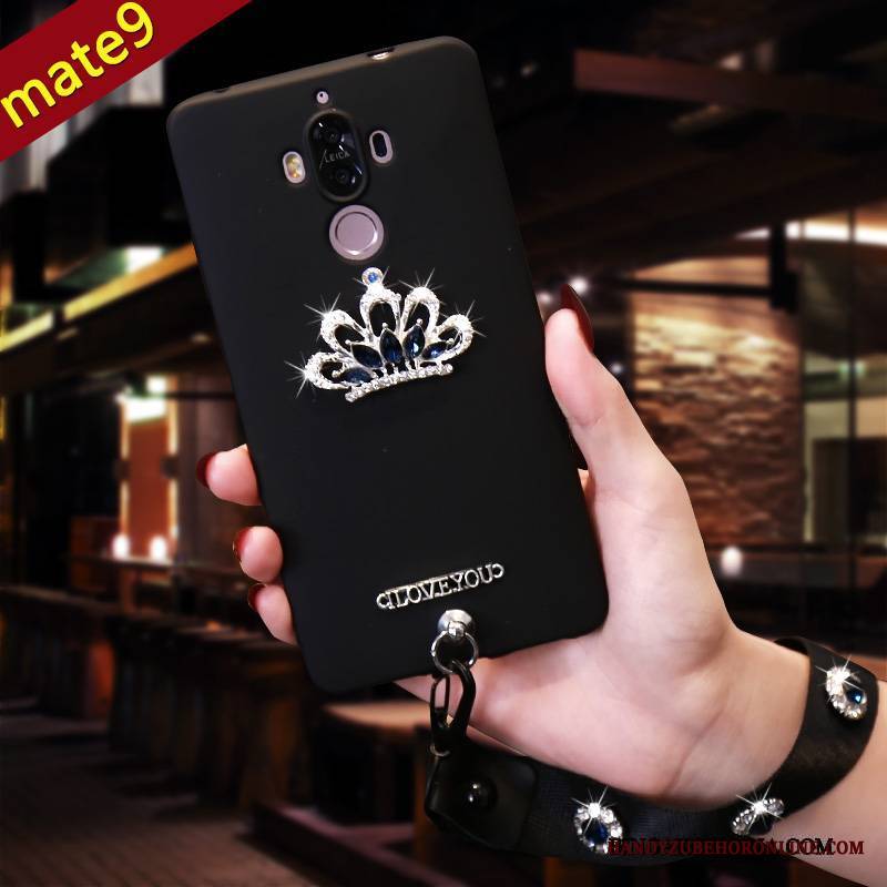 Huawei Mate 9 Futerał Miękki Rhinestone Czarny Moda Wisząca Szyja Etui Na Telefon