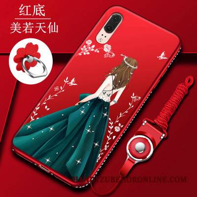 Huawei P20 Futerał All Inclusive Etui Rhinestone Szkło Czerwony Etui Na Telefon Silikonowe