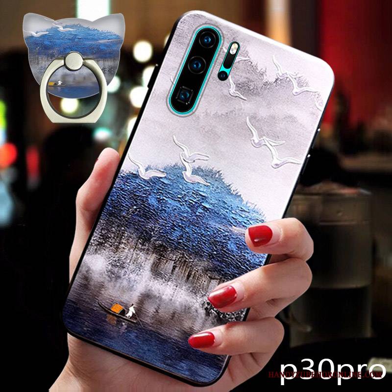 Huawei P30 Pro Chiński Styl Miękki Futerał Osobowość Tendencja Niebieski Cienkie