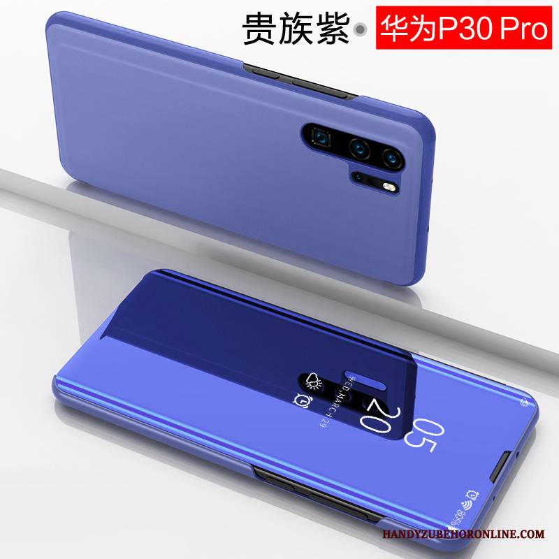 Huawei P30 Pro Skórzany Futerał Cienkie Etui Na Telefon Lustro Ochraniacz Anti-fall Purpurowy