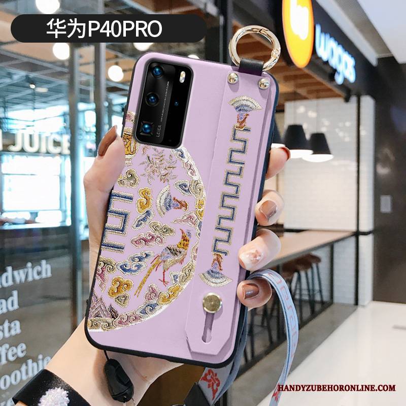 Huawei P40 Pro Futerał Vintage Pałac Etui Chiński Styl Wzór Miękki Purpurowy