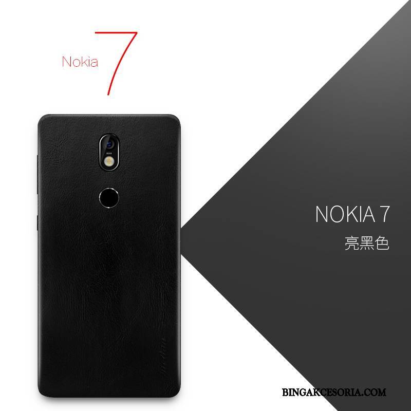 Nokia 7 Futerał Cienkie Prawdziwa Skóra Etui Ochraniacz All Inclusive Czarny Kreatywne