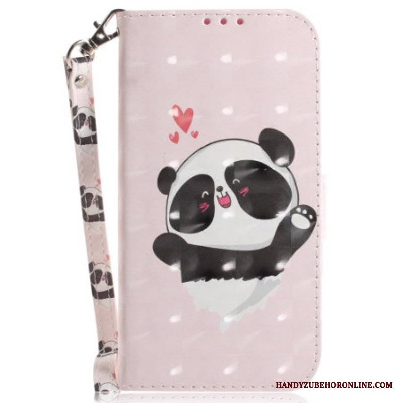 Obudowa Etui Na Telefon do iPhone 15 Plus z Łańcuch Panda Love Z Paskiem