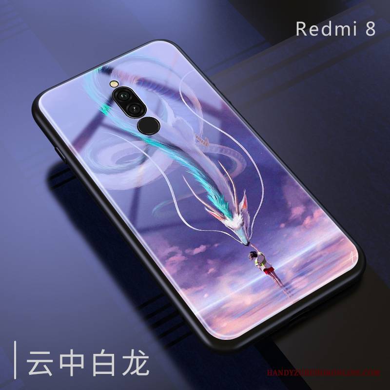 Redmi 8 Smok Kreskówka Miękki Biały Purpurowy Futerał Anti-fall