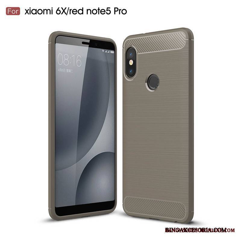 Redmi Note 5 Pro Ochraniacz Szary Miękki Mały Futerał Czerwony Włókno