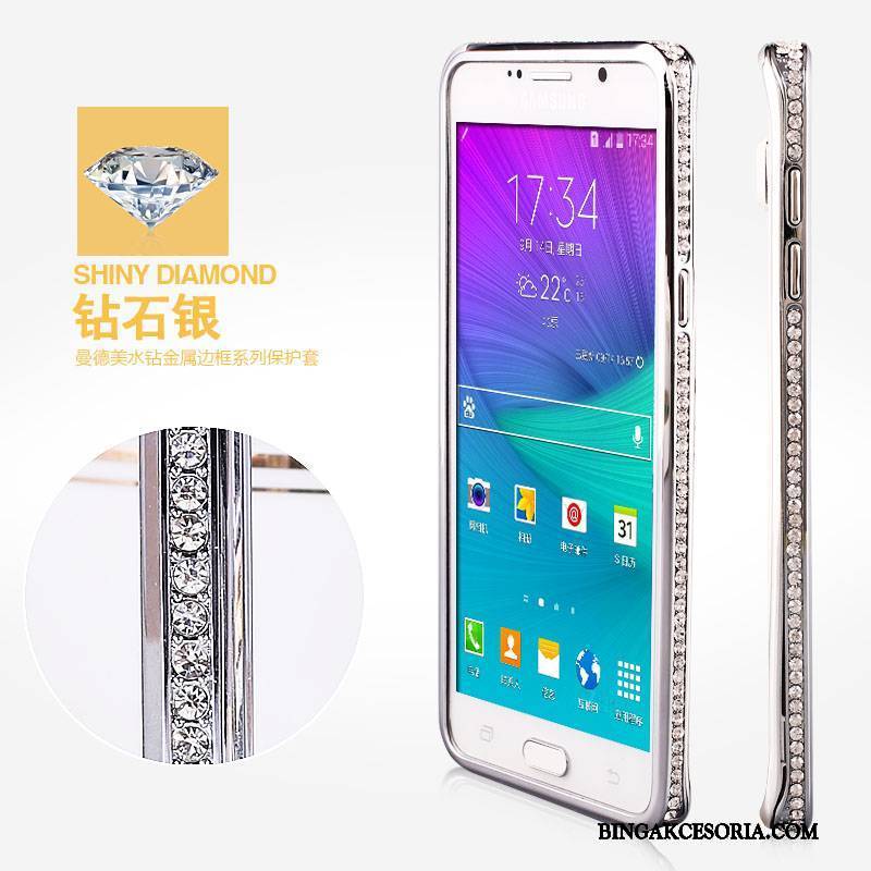 Samsung Galaxy Note 5 Futerał Etui Etui Na Telefon Metal Granica Srebro Ochraniacz Rhinestone