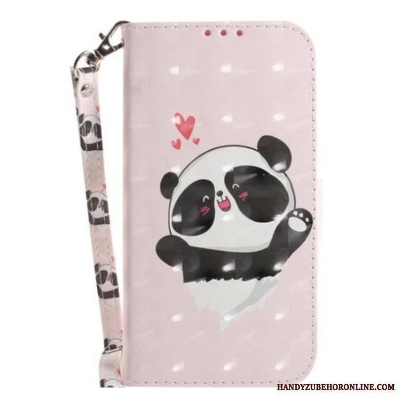 Skórzany Futerał do Samsung Galaxy S21 FE z Łańcuch Panda Love Ze Smyczą