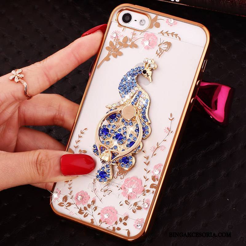 iPhone 5/5s Miękki All Inclusive Ring Rhinestone Futerał Przezroczysty Klamra