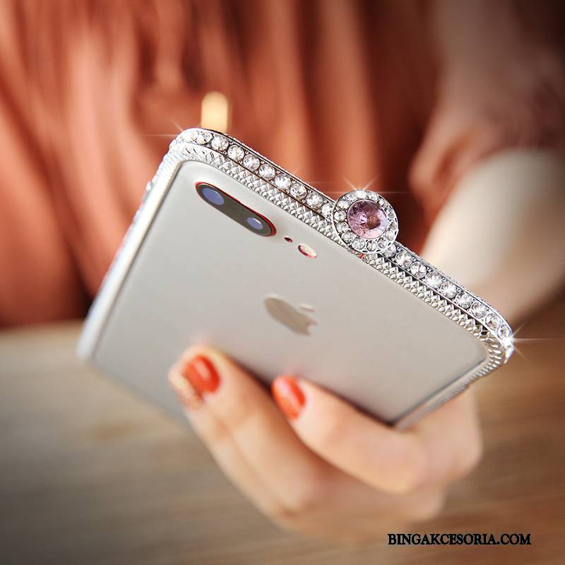 iPhone 7 Plus Futerał Granica Nowy Rhinestone Metal Etui Srebro Czerwony