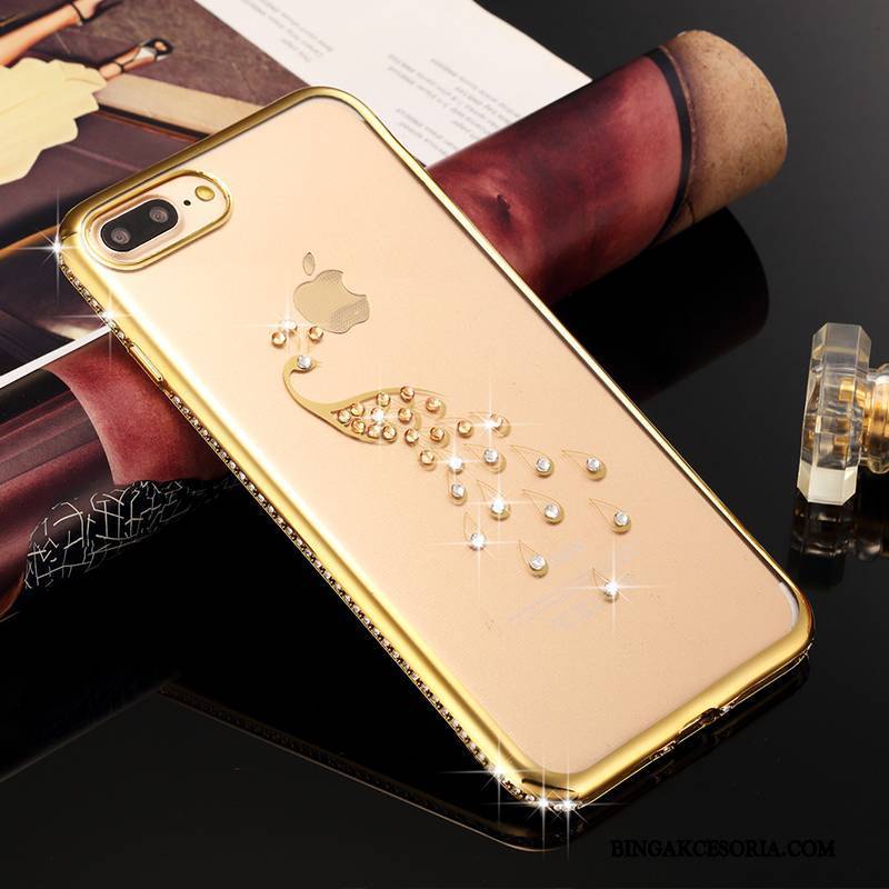 iPhone 7 Plus Futerał Rhinestone Złoto Etui Na Telefon Anti-fall Przezroczysty All Inclusive Luksusowy