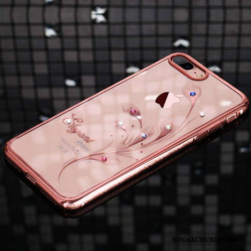 iPhone 7 Plus Futerał Różowe Złoto Luksusowy Anti-fall All Inclusive Rhinestone Trudno Przezroczysty