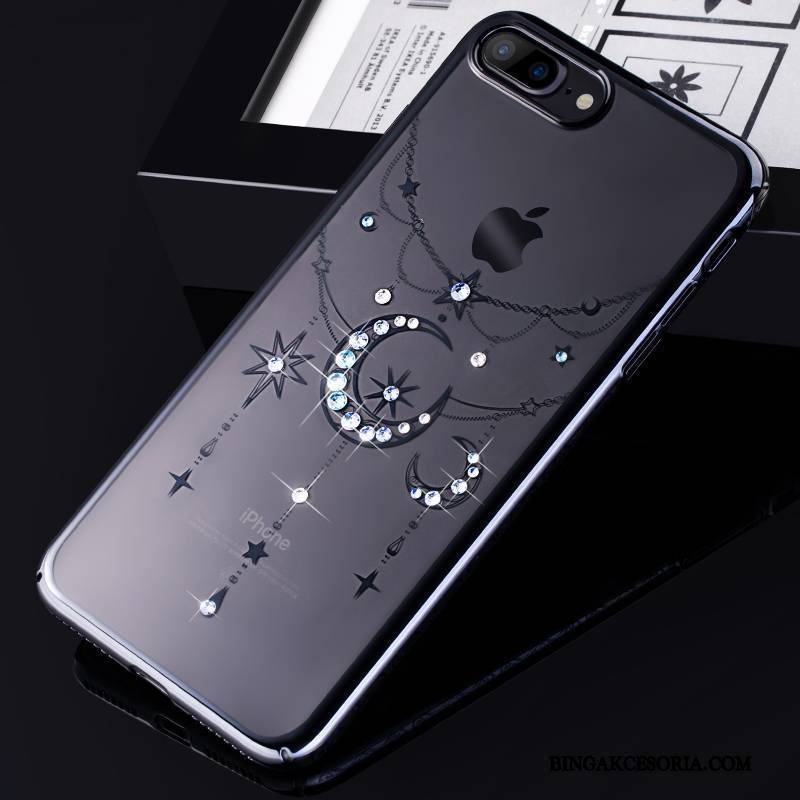 iPhone 7 Plus Jasny Trudno Etui Rhinestone Czarny Futerał Niebieski