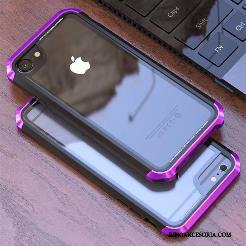 iPhone 8 Futerał Etui Metal Przezroczysty Szkło Ochraniacz Purpurowy