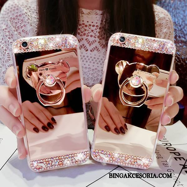 iPhone 8 Futerał Ring Rhinestone Etui Na Telefon Różowe Nowy Lustro Znieść