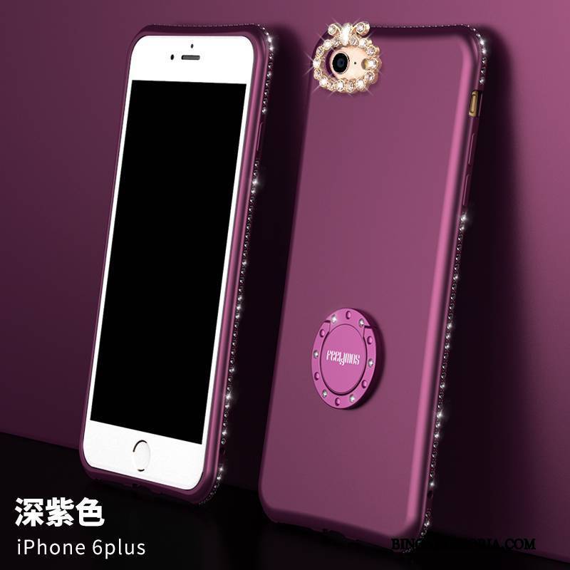 iPhone 8 Plus Futerał Anti-fall Ciemno Purpurowy Rhinestone Nubuku Wspornik Silikonowe