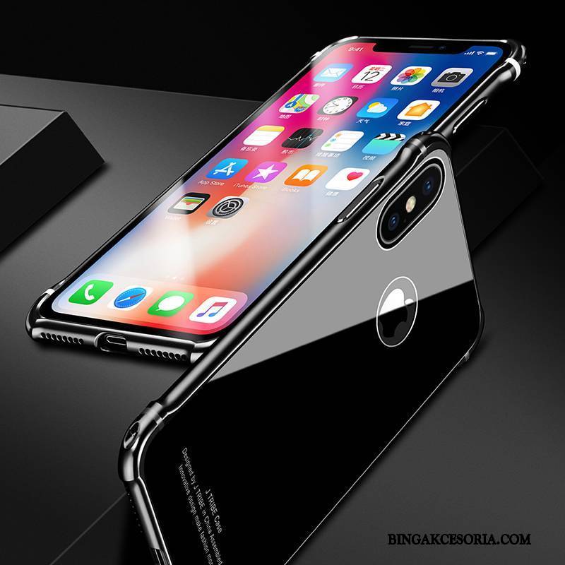 iPhone X Futerał Etui Na Telefon Metal Luksusowy Czarny All Inclusive Anti-fall Szkło